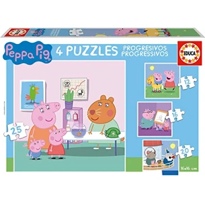 Image of Peppa Pig Progressive Puzzle, 12, 20 and 25 Pieces (Educa Borrás 16817), Assorted Colour/Model (Spanish Version)