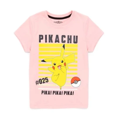 Image of Pokemon T Shirt for Girls Kids Pikachu Game Pink Character Top Gamer Clothing Merchandise 7 8 Years