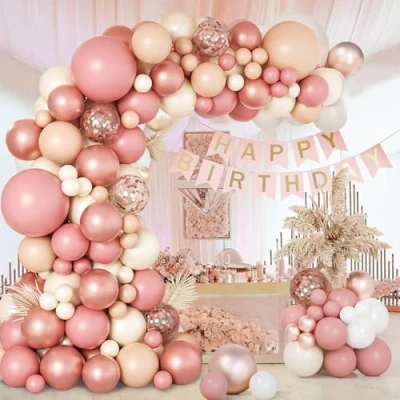 Image of Rose Gold Balloon Arch Kit 105pcs Blush Pink Garland with Dusty Ballons Nude White Confetti Balloon, Baby Balloons for Shower, Wedding, Peom, Birthday Party Decorations