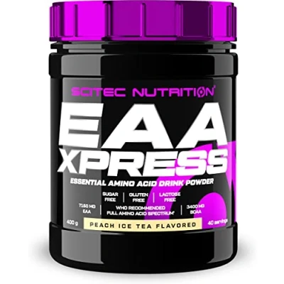 Image of Scitec Nutrition EAA Xpress Full Spectrum Essential Amino Acids 3400mg BCAA, 7160mg Gluten Free, Sugar Lactose 400 g, Peach Ice Tea