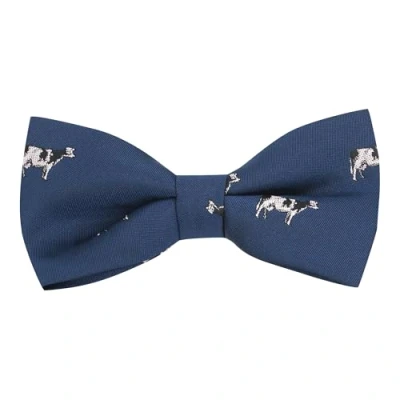 Image of King &amp; Priory Navy Blue Embroidered Cow Bow Tie