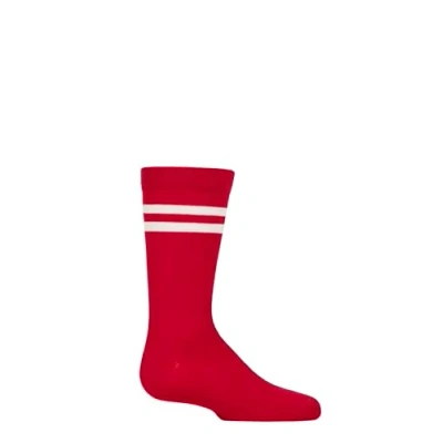Image of Boys and Girls 1 Pair SOCKSHOP Plain Striped Bamboo Socks with Comfort Cuff Smooth Toe Seams Sports Stripe Red 12.5 3.5