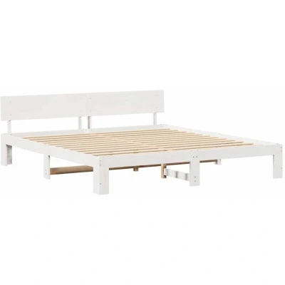 Image of vidaXL Bed Frame with Headboard White 180x200 cm Solid Pine Wood