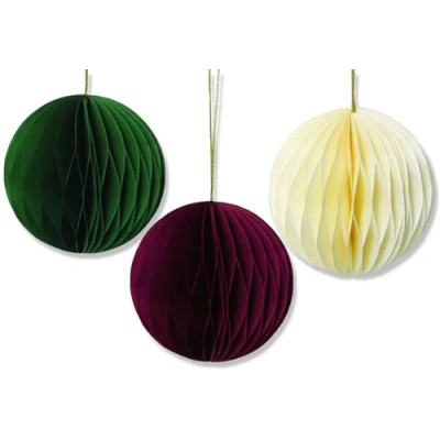 Image of Christmas Hanging Honeycomb Decorations Packs Santa Hats Trees Puddings Snowman Novelty Festive Decoration (6 x Round Green Red White Baubles)