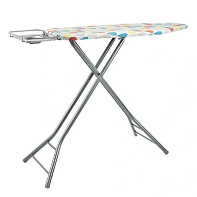 Image of Amazon Basics Ironing Board with H Shaped Iron Rest, Large, 122 cm x 43 cm, Grey, Polka Dots