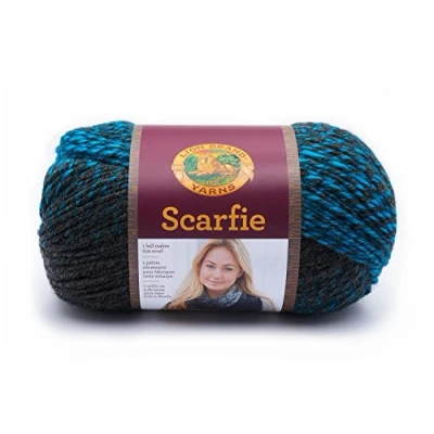 Image of Lion Brand Yarn Scarfie Yarn, Acrylic, Charcoal/Aqua