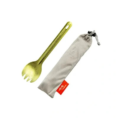 Image of TiTo Bright Colorful Titanium Spork for Outdoor Camping Light Weight Spoon Travel Home with Cloth Bag (Gold Spork)