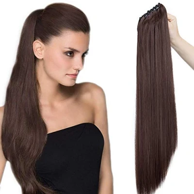 Image of 21&quot; Wrap Around Ponytail Clip In Hair Extenions One Piece Long Straight Hairpieces For Women Ladies Medium Brown(53cm 140g)