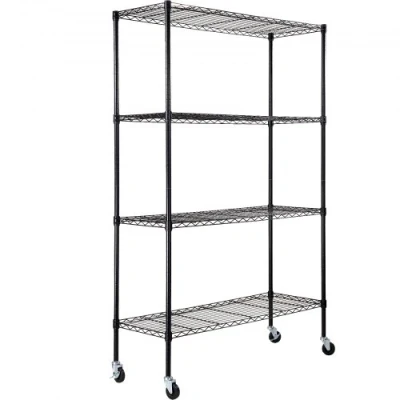 Image of VEVOR Storage Shelving Unit with Wheels, 4 Tier Adjustable, 700 lbs Capacity, Heavy Duty Garage Shelves Metal Organizer Wire Rack, Black, 47.2&quot; L x 17.7&quot; W 74&quot; H for Kitchen Pantry Basement Bathroom