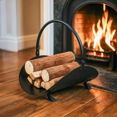 Image of Homezone® Steel Black Log Holder For Fireplace Basket Storage Solutions Fireside Tools Accessories