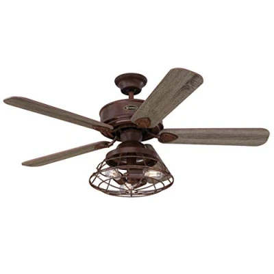 Image of 72205 Barnett 122 cm Barnwood Indoor Ceiling Fan, Dimmable LED Light Kit with Cage Shade, Remote Control Included