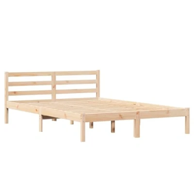 Image of vidaXL Solid Pine Wood Bed Frame Beige Minimalist Design, 160x210 cm, Indoor Bedroom Furniture