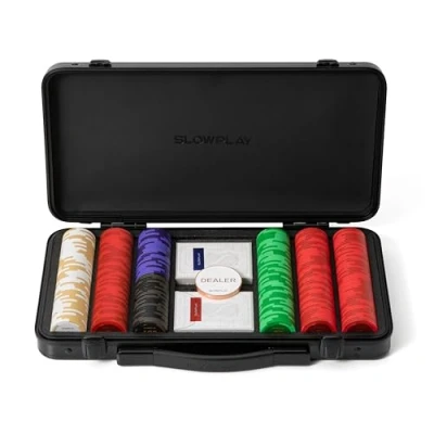 Image of SLOWPLAY Godel 14g Clay Poker Chips Set for Texas Hold’em, 300 PCS [with Numbered Values] Features a High end Chip case with Extra Durable German Polycarbonate Shell, Players