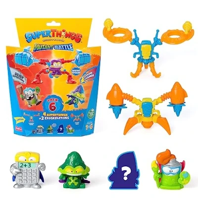 Image of SuperThings Mutant Battle Series Pack of 6. Includes 4 (1 silver captain) and 2 Exoskeletons. 1 6