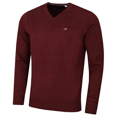 Image of Calvin Klein Mens V Neck Soft Sweater Burgundy XXXL