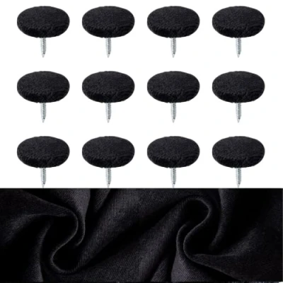 Image of Velvet Covered Hoop Back Buttons Upholstery Fabric for Headboards Sofas 18 mm (Black, Nail Buttons)