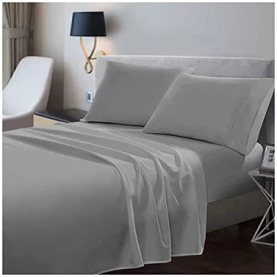 Image of 200 Thread Count Flat Sheets Double 100% Egyptian Cotton Bedding Sheet Shrinkage and Fade Resistant Bottom Grey