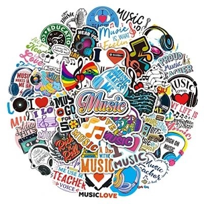 Image of Music Stickers for Laptop (50 PCS),Gift Children Teens Adults Girl Boys,Waterproof Water Bottle,Music Vinyl Scrapbook,Skateboard,Bike,Phone,Dairy