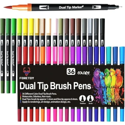 Image of Colouring Pens, 36 Colours Felt Tip Pens Set Dual Brush Art Markers for Kids Adults Colouring, Fineliner and Tips Drawing Sketching Calligraphy Painting Lettering Bullet Journal