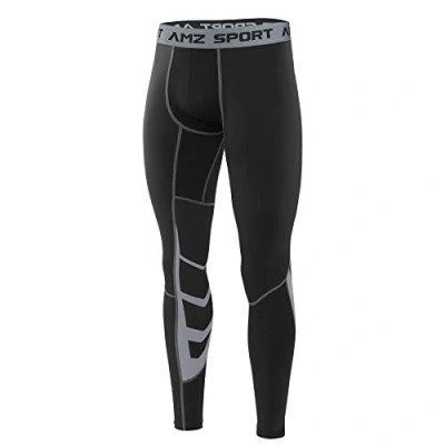 Image of AMZSPORT Mens Sports Compression Tights Quick Dry Baselayer Leggings Pro Training Pants Black S