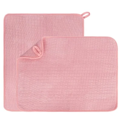 Image of Niuoppy 2Pcs Dish Drying Mat, 38x50cm Highly Absorbent Draining Board Mats, Non Slip Washable Kitchen Counter Insulated Placemat, Microfiber Drainer Mat (Pink, 38x50 cm)