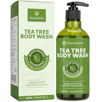 Image of RoyceDerm tea tree Body Wash &amp; Soap: Skin Care for Odor, Back Acne, Folliculitis, Tinea Versicolor, Jock Itch, Athlete’s Foot, and Ringworm Gentle Cleansing with oil Men Women
