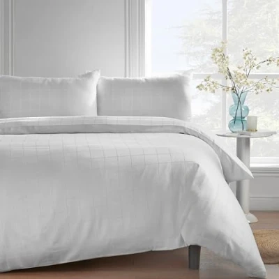 Image of Catherine Lansfield 300 Thread Count Cotton Rich Woven Check Single Fitted Sheet White