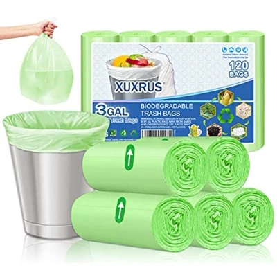 Image of XUXRUS 3 Gallon Bin Liners Trash Bags,10 Liter Kitchen Garbage Bags,Small Thicken Bags for Bathroom Bedroom Office,Green 120 Counts