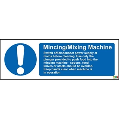 Image of Hygiene Catering Mincing Mixing Machine Safety Sign Self Adhesive Sticker 150mm x 50mm