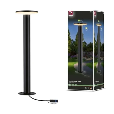 Image of Paulmann 94723 Plug &amp; Shine LED outdoor luminaire bollard light Plate single IP44 2200K 7W anthracite round dimmable gold plastic