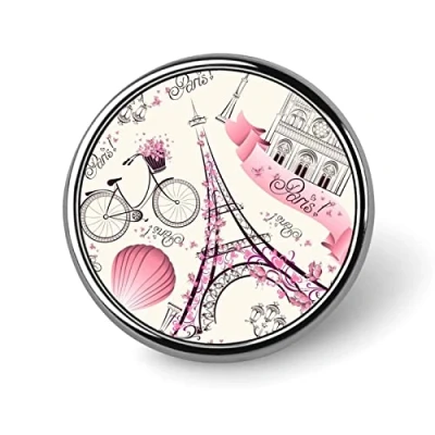 Image of Romantic Paris Eiffel Tower Lapel Pin Round Badge Metal Brooch Art Decoration Jewelry Gift