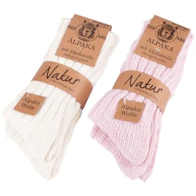 Image of BRUBAKER 4 pairs of 100% alpaca socks Winter set for men and women Pink Beige Size 39 42