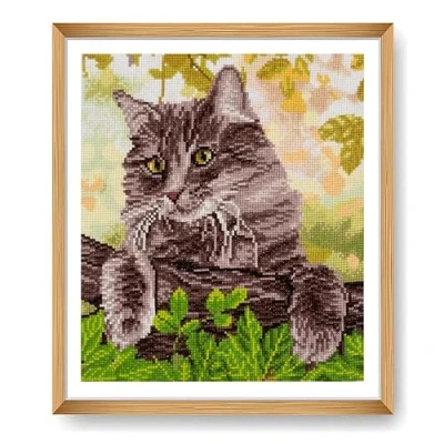 Image of Trimits Large Cross Stitch Kits Counted Embroidery Needlework for Adults Beginners Kids, Christmas Gifts Wall Art (Frame Not Included), 11 Count, Cat
