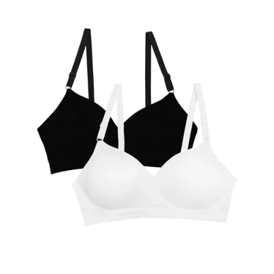 Image of Fruit of the Loom Women&#039;s Seamless Wire Free Push up Bra, Opaque, Black Hue/White 2 Pack, 34B (Pack 2)