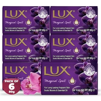 Image of LUX Purple Magical Beauty Soap Bar Indulgent Skincare for Face, Hands &amp; Body Enriched Smooth, Radiant Skin Gentle Daily Bath Shower w/Fresh Fragrance Men Women 80g x 6