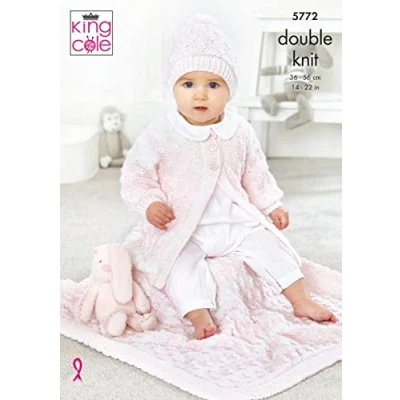 Image of King Cole 5772 Baby DK Cardigan Hat Blanket Knitting Pattern