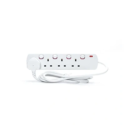 Image of STATUS Multi Plug Extension 4 Socket Cable Individually Switched with Neon Indicator White 2m Lead S4WSS2M1PKB12