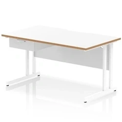 Image of Oslo 1400 x 800mm Edge Office Desk White Top Natural Wood Cantilever Leg Workstation 1 Drawer Fixed Pedestal