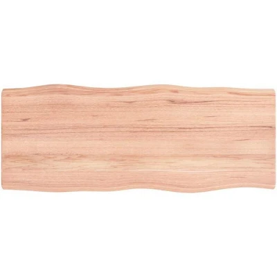 Image of vidaXL Table Top in Light Brown 100x40x4 cm, Handcrafted Solid Oak Wood, Varnished Finished Surface, Live Edge, Versatile for Office or Home Use