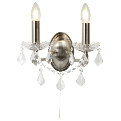 Image of Paris 2 Light Indoor Candle Wall Satin Silver, Clear with Crystal Glass, E14