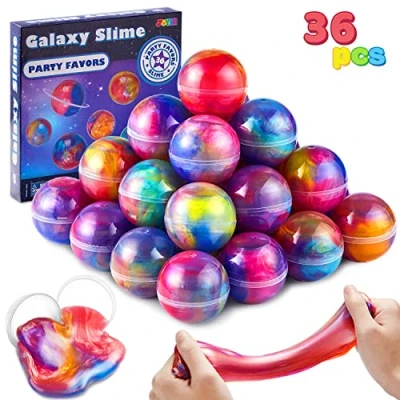 Image of JOYIN Slime Party Favors, 36 Pack Galaxy Ball Favors Stretchy, Non Sticky, Mess Free, Stress Relief, and Safe for Girls Boys Classroom Reward, Valentine&#039;s Day Supplies