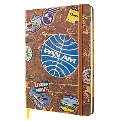 Image of Nostalgic Art Retro Notebook A5 Pan Am Travel Stickers Gift Idea for Enthusiasts, Bullet Journal Dotted, Vintage Design
