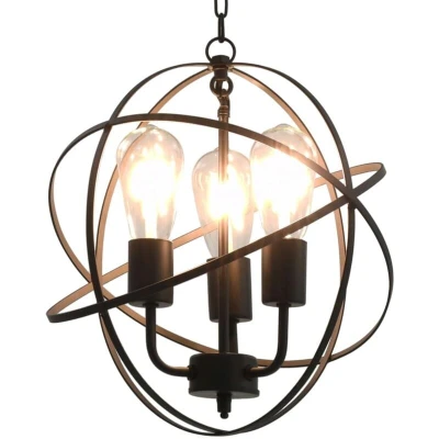 Image of vidaXL Hanging Lamp Black Sphere 3 x E27 Bulbs