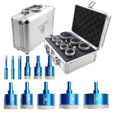 Image of Diamond Core Drill Bit Set BRSCHNITT Hole Saw Kit for Porcelain Tile Ceramic Marble Granite Drilling, 11pcs Bits with Triangle Shank（6/8/10/20/25/28/32/35/45/50/65mm）