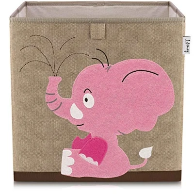 Image of LIFENEY Children&#039;s Storage Box with Elephant Motif, Toy Animal Suitable for Cube Shelves, Organiser the Room, Basket Children