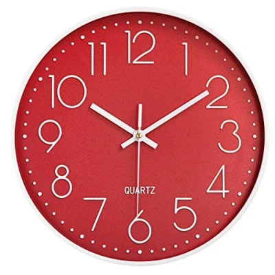 Image of Taodyans 12 in Silent Wall Clock Kitchen Quartz Battery Operated Round Modern Home Decor for Living Room Office Class Bedrooms (Red)