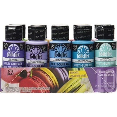 Image of Plaid PE7507 Folk Art Multi Surface Satin Acrylic Paint Set, 10 Pieces, brights