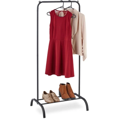 Image of Relaxdays Rack, Stable Clothing Rail With Shelf for Shoes, Wardrobe Small Spaces, 144 x 60 44 cm, Black, Alloy Steel