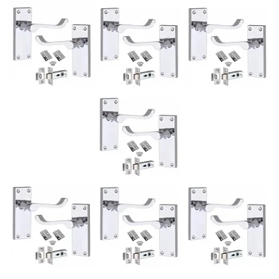 Image of 7 Sets of Victorian Scroll Latch Door Handles Polished Chrome Hinges &amp; Latches Pack 120MM X 40MM Golden Grace