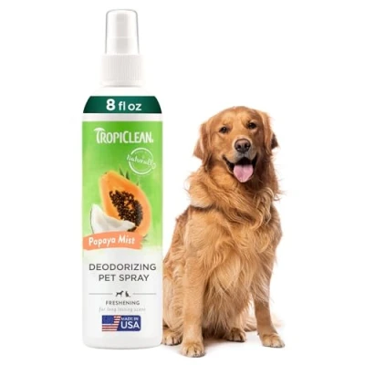 Image of TropiClean Dog Perfume Spray Grooming Supplies Deodorant for Smelly Dogs Cologne Breaks Down Odours and Deodorises Cats Used by Groomers Papaya Mist, 236ml